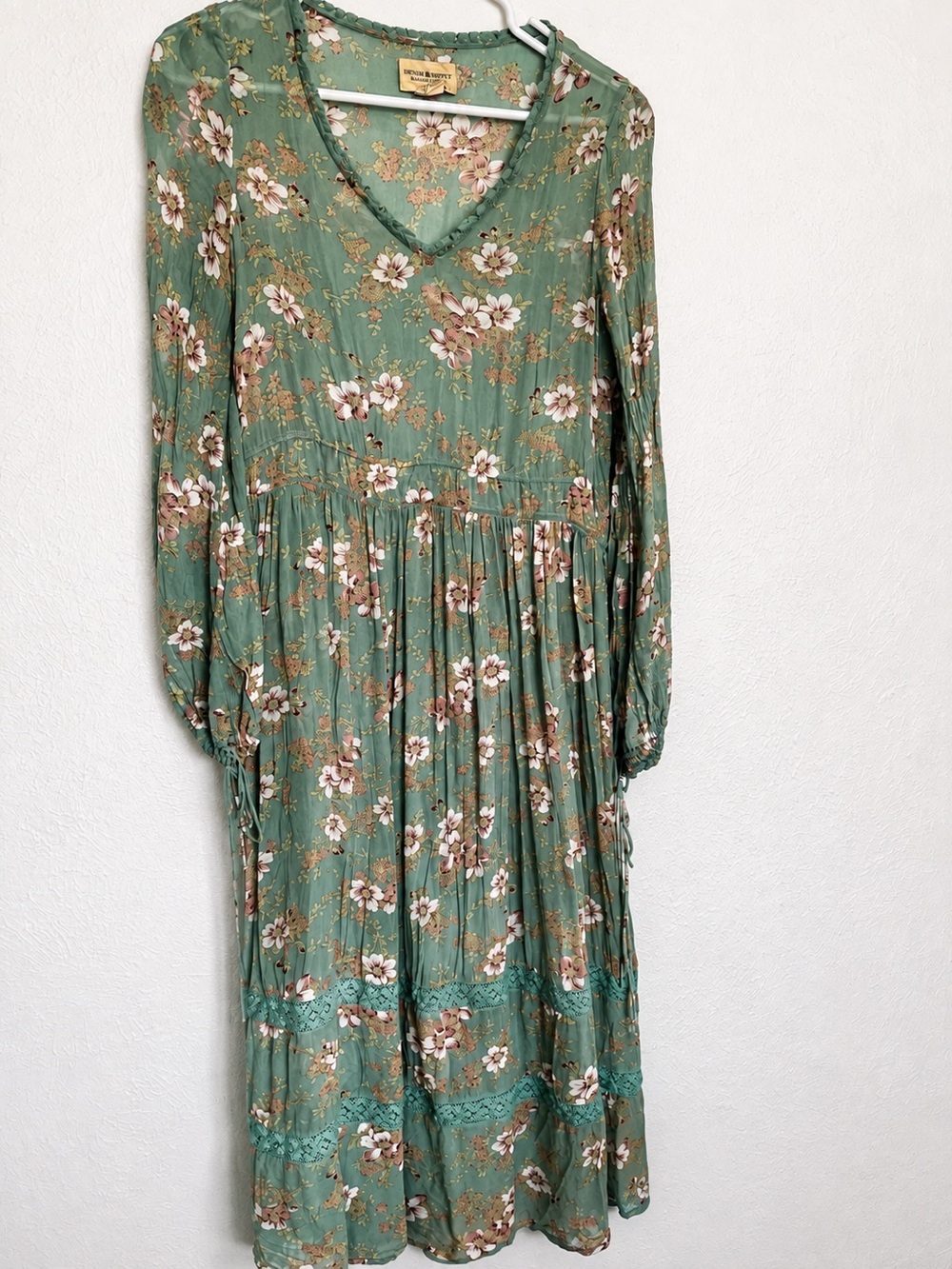 Denim & Supply Ralph Lauren Sage Green Floral V-Neck Long Sleeve Dress